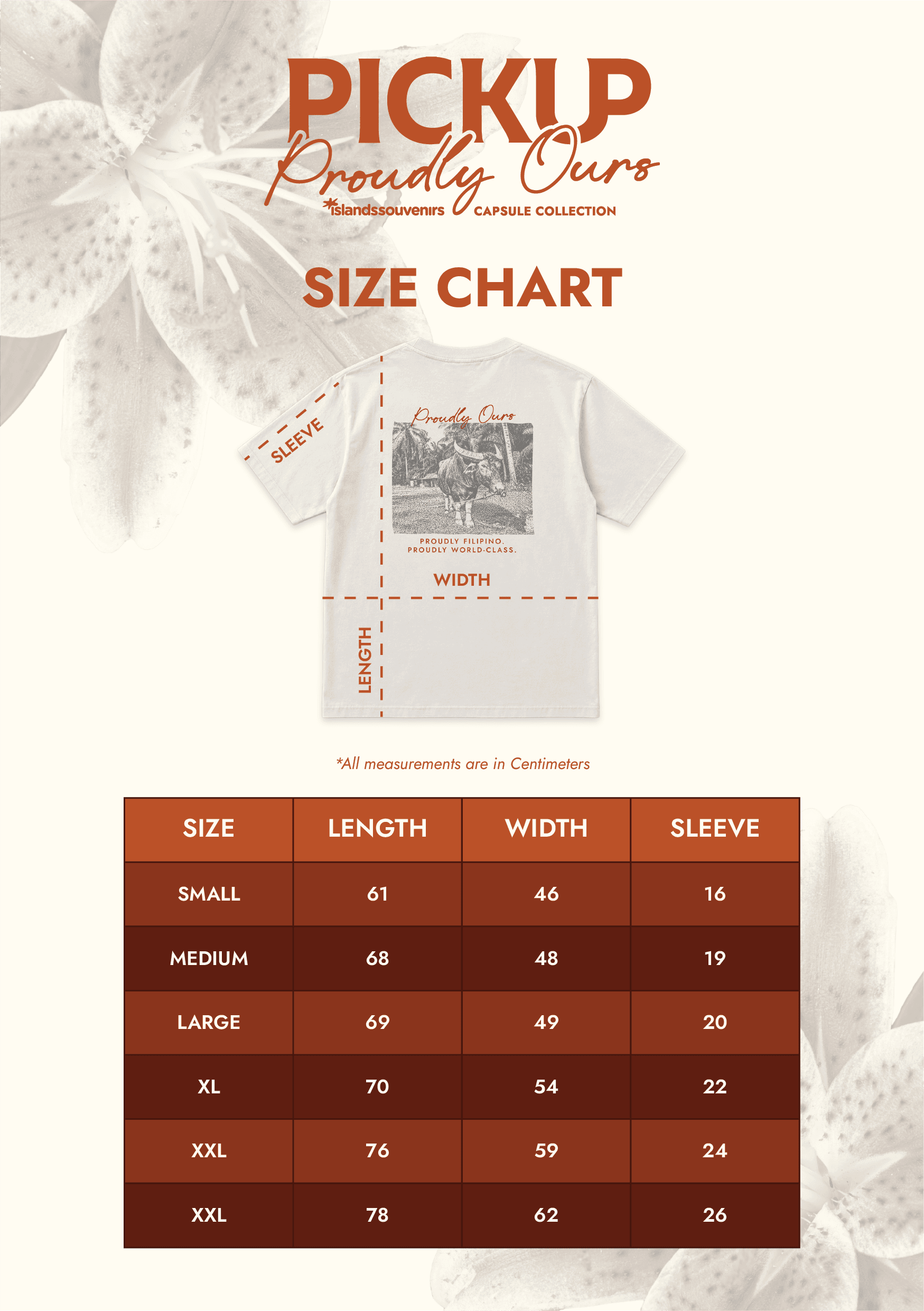 PICKUP COFFEE Islands Souvenirs Size Chart
